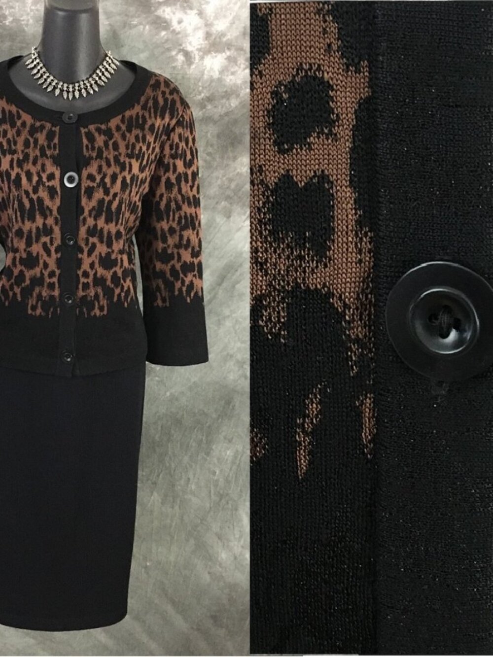 BEAUTIFUL St John knit black tan jacket skirt suit size 10